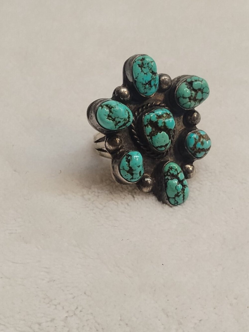 Vintage Navajo Turquoise Cluster Sterling Silver Ring Native American Southwest - Picture 3 of 13